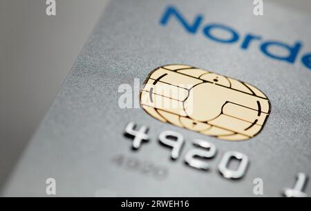 Detail einer icc-Chipkarte, die von der Nordea Bank ausgestellt wurde Stockfoto