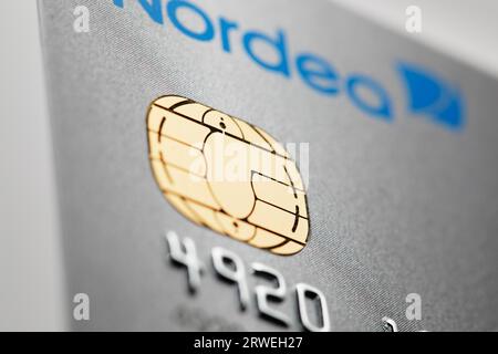 Detail einer icc-Chipkarte, die von der Nordea Bank ausgestellt wurde Stockfoto