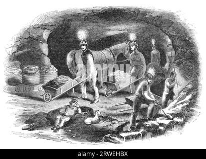 Ein Tag in der Hurlet Alum-Works: Hurlet Alum-Mine. Gravur einer britischen Zeitschrift, gedruckt 1843 Stockfoto