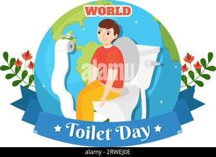 Welt-WC-Tag-Vektor-Illustration am 19. November mit Erde und Ausrüstung für Bad Hygiene Awareness in Flat Cartoon Background Design Stock Vektor