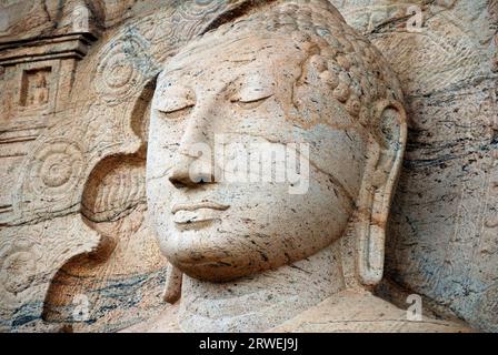 Kopf einer Buddha-Statue, Gal Vihara, Polonnaruwa, Sri Lanka, Ceylon Stockfoto