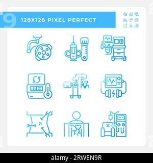 Medizinische Technologie Pixel Perfect Gradient Linear Vector Symbole Set Stock Vektor