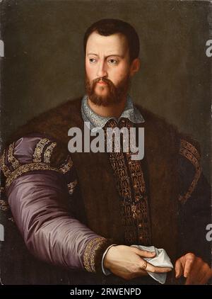 Cosimo I. de’ Medici (12. Juni 1519 – 21. April 1574) aus der Familie Medici war Herzog von Florenz von 1537, historische, digital restaurierte Reproduktion aus einem Original aus dem 19. Jahrhundert Stockfoto