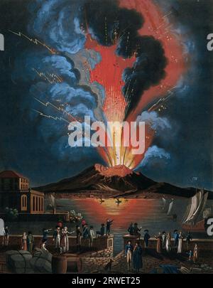 Eruption des Vesuvs bei Nacht, 1794, Vulkan in der Nähe von Neapel, Italien, historisch, digital wiederhergestellte Reproduktion eines Originals aus dieser Zeit Stockfoto