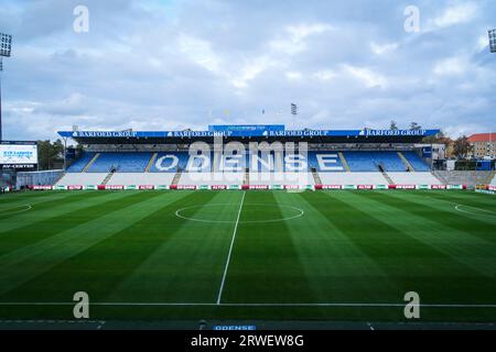 Odense, Dänemark. September 2023. Das Nature Energy Park Stadion ist bereit für das 3F Superliga-Spiel zwischen Odense BK und Silkeborg, WENN es in Odense ist. (Foto: Gonzales Photo/Alamy Live News Stockfoto