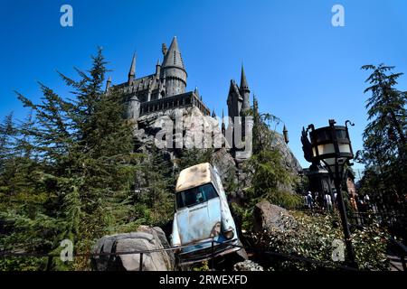 Nachbildung von Hogwarts Castle in der Wizarding World of Harry Potter Area in den Universal Studios Hollywood - Los Angeles, Kalifornien Stockfoto