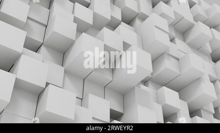 Abstrakter Hintergrund von weißen Würfeln in Perspective.3d-Illustration. Stockfoto