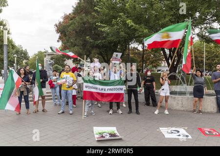 Iraner in Budapest zum Todestag von Mahsa Amin Stockfoto