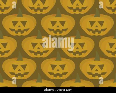Nahtloses Muster für Halloween-Kürbisse. Halloween geschnitztes Kürbisgesicht. Happy Halloween 31. Oktober, Trick or Treat. Jack-o-Laterne. Design for Print, po Stock Vektor