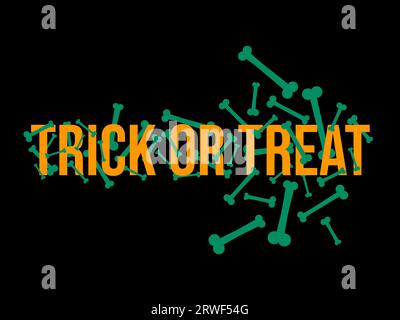 Trick oder Belohnung. Orangefarbener Text mit Knochen auf schwarzem Hintergrund. Happy Halloween 31. Oktober, Trick or Treat. Festliches Design für Banner, Poster und PR Stock Vektor