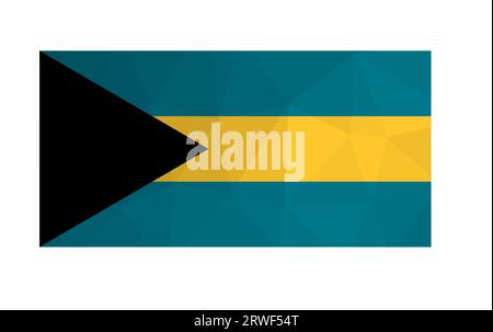 Vektor-isolierte Abbildung. Nationalflagge mit schwarzem Dreieck, Bänder aus Aquamarin und Gold. Offizielles Symbol der Bahamas. Kreatives Design mit niedrigem Poly Stock Vektor