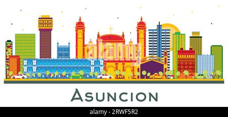 Asuncion Paraguay City Skyline mit farbigen Gebäuden isoliert auf weiß. Vektorillustration. Stock Vektor