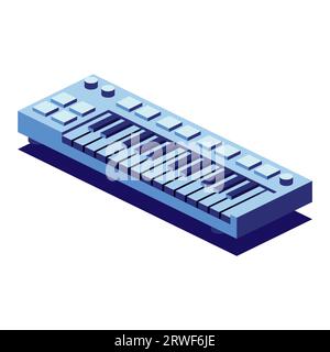 Isometrisches Keyboard-Musikinstrument. Elektrischer Synthesizer isoliert auf weißem Hintergrund. 3D-Konstruktionselement. Vektorillustration. Stock Vektor