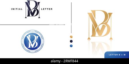 Set aus BM- oder MB-Monogramm-Initial Letter-Logo-Design mit goldener und blauer Farbe für Werbematerial, Kollagendruck, Werbekampagnen-Marketing Stock Vektor