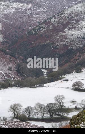 Der Long Mynd in Shropshire an einem verschneiten Morgen von Ragleth Hill, Little Stretton, England, Großbritannien Stockfoto