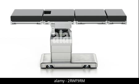 Krankenhauselektrisches Operationsbett isoliert auf weißem Hintergrund. 3D-Illustration. Stockfoto