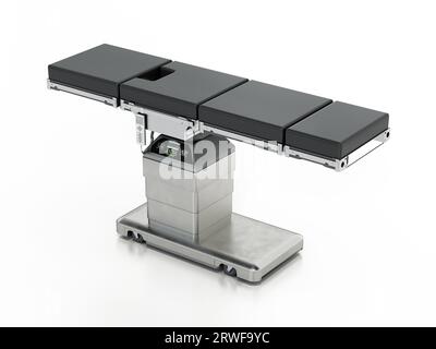 Krankenhauselektrisches Operationsbett isoliert auf weißem Hintergrund. 3D-Illustration. Stockfoto