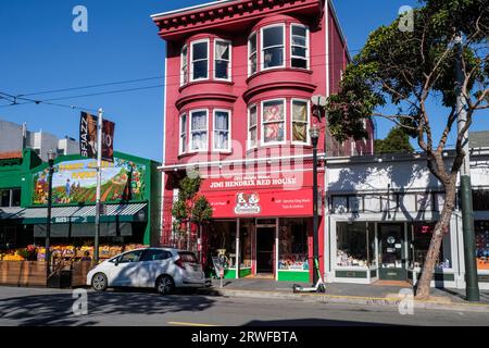 Das Jimi Hendrix Red House, Haight Street, San Francisco, Kalifornien, USA Stockfoto