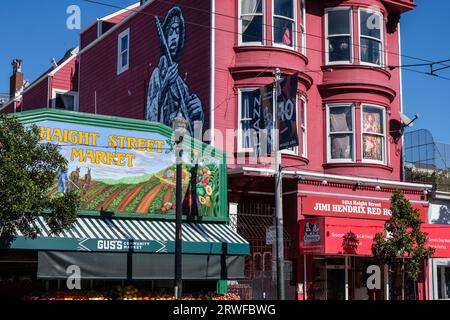 Das Jimi Hendrix Red House, Haight Street, San Francisco, Kalifornien, USA Stockfoto