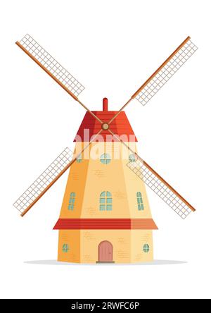 Alte Farm Windmühle Vektor flaches Design isoliert auf weißem Hintergrund Stock Vektor