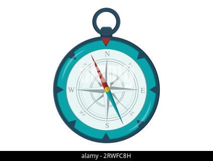 Nautischer Kompass für Richtung und Richtung Vektor-Illustration. Navigationskompass isoliert auf weißem Hintergrund Stock Vektor