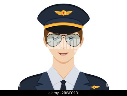 Porträt eines Clipart-Vektors eines Flugpiloten auf weißem Hintergrund Stock Vektor