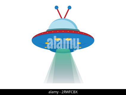 Comic Alien Ship Vector Illustration isoliert auf weißem Hintergrund Stock Vektor