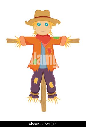 Vogelscheuchen auf Holzstäbchen Vektorillustration isoliert auf weißem Hintergrund Stock Vektor