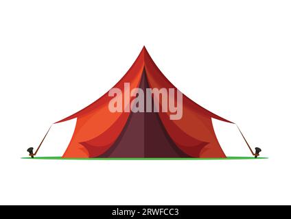 Rotes Camping-Zelt im Freien in flachem Design isoliert auf weißem Hintergrund Stock Vektor