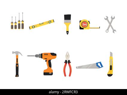 Set von Konstruktionswerkzeugen Vektorillustration auf weißem Hintergrund Stock Vektor