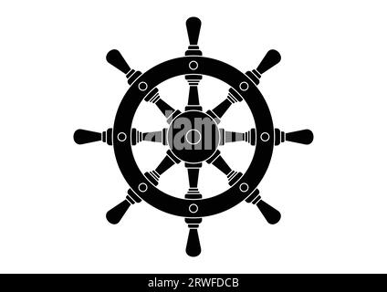 Ship Steering Wheel Silhouette Vector Flat Design isoliert auf weißem Hintergrund. Schwarz-weißes Schiffslenkrad Stock Vektor
