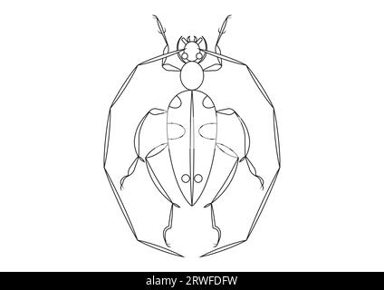 Schwarz-weiß-Käfer-Insekt mit Riesenantennen Clipart.Ausmalseite von Käfer-Insekt mit Riesenantennen Stock Vektor