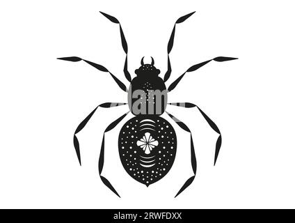 Schwarz-weiß-Spider-Silhouette im flachen Vektor Stock Vektor