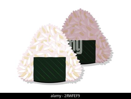 Japanisches Onigiri-Vektor-Flachdesign. Gefüllte Reiskugel in Seetang Nori verpackt Stock Vektor
