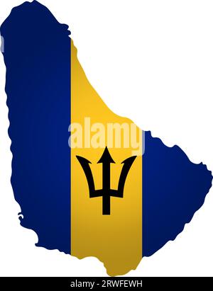 Abbildung mit Nationalflagge mit vereinfachter Form der Karte von Barbados (jpg). Volume Shadow auf der Karte. Stock Vektor