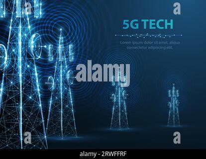 Abstrakter Antennenmast auf blau. 5G-Technologie Stock Vektor