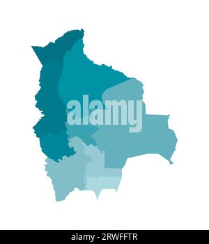 Vektorisolierte Darstellung der vereinfachten Verwaltungskarte Boliviens. Grenzen der Departements (Regionen). Farbenfrohe, khakifarbene Silhouetten. Stock Vektor