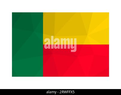 Vektor-isolierte Abbildung. Nationalflagge mit grünen, gelben und roten Farben. Offizielles Symbol von Benin. Kreatives Design mit niedrigem Poly-Anteil Stock Vektor