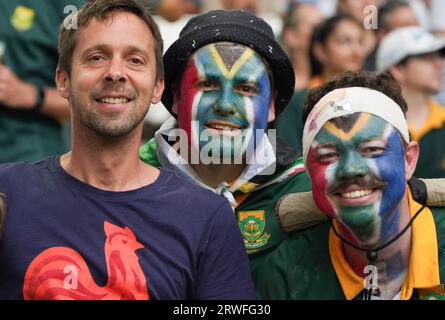 Supporters Südafrika während der Weltmeisterschaft 2023, Pool B Rugby union Spiel zwischen SÜDAFRIKA und ROUMANIA am 17. September 2023 in Matmut Atlantique in Bordeaux, Frankreich Stockfoto