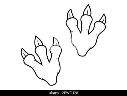 Schwarz-weiß-Dinosaurier-Fußabdrücke Cartoon-Charakter-Vektor. Malseite eines Dinosauriers Fußabdrücke Stock Vektor