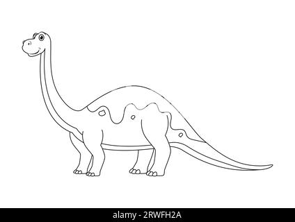 Schwarz-weiß Brontosaurus Dinosaurier Zeichentrickfigur Vektor. Malseite eines Brontosaurus-Dinosauriers Stock Vektor