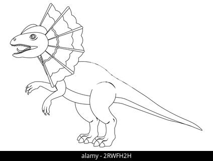 Schwarz-weiß Dilophosaurus Dinosaurier Zeichentrickfigur Vektor. Malseite eines Dilofosauro Dilophosaurus Stock Vektor