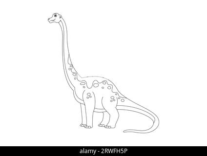 Schwarz-weiß Brachiosaurus Dinosaurier Zeichentrickfigur Vektor. Malseite eines Brachiosaurus-Dinosauriers Stock Vektor