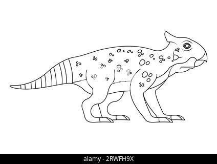 Schwarz-weiß Bagaceratops Dinosaurier Cartoon Charakter Vektor. Malseite eines Bagaceratops-Dinosauriers Stock Vektor