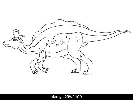 Schwarz-weiß Lambeosaurus Dinosaurier Zeichentrickfigur Vektor. Malseite eines Lambeosaurus-Dinosauriers Stock Vektor
