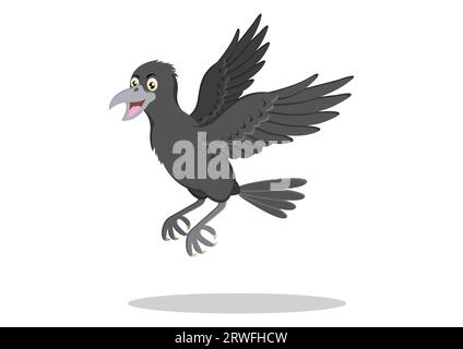 Fliegende Krähe Zeichentrickfigur Vektor Illustration isoliert auf weißem Hintergrund Stock Vektor
