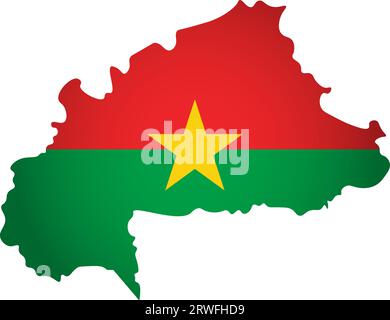Illustration mit Nationalflagge mit vereinfachter Form der Burkina Faso Karte (jpg). Volume Shadow auf der Karte Stock Vektor