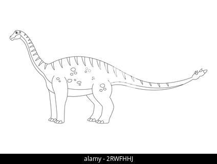 Schwarz-weiß Shunosaurus Dinosaurier Zeichentrickfigur Vektor. Malseite eines Shunosaurus-Dinosauriers Stock Vektor