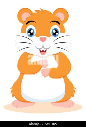 Süße lächelnde Hamster-Zeichentrickfigur-Vektor-Illustration auf weißem Hintergrund Stock Vektor