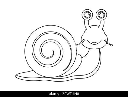 Schwarz-weiß-Schnecke-Zeichentrickfigur Vektor-Illustration. Malseite einer Schnecke Stock Vektor